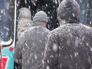 Снегопад в Одессе: жители спальных районов штурмуют маршрутки (фото)