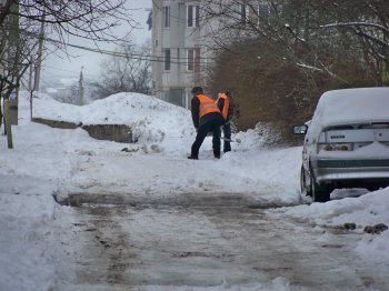 Дворникам, наконец, подсобила техника, некоторые трактора застряли в деревьях.