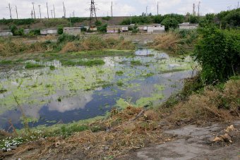 На Балковской очищают буферный пруд (фото)