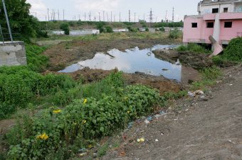 На Балковской очищают буферный пруд (фото)