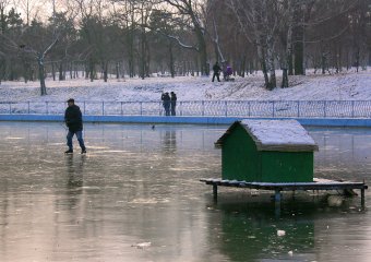 Озеро в парке Победы покрылось льдом (фото)