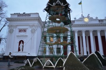 На Думской площади в Одессе устанавливают главную ёлку города (фото)