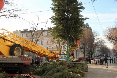 Как на Дерибасовской устанавливали новогоднюю елку (фоторепортаж)