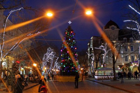 На Дерибасовской зажглась новогодняя елка (фоторепортаж)