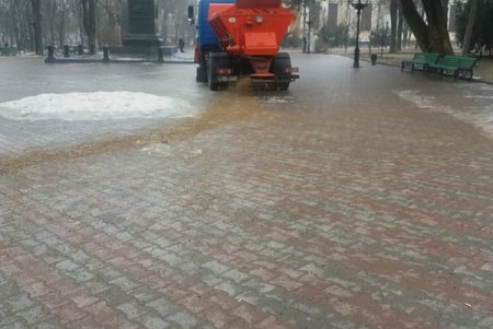 Одесские коммунальщики вышли на борьбу с гололедом (фото)