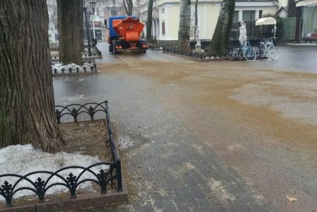 Одесские коммунальщики вышли на борьбу с гололедом (фото)