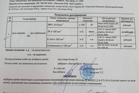 В Белгороде-Днестровском найдена кишечная палочка в водопроводной воде