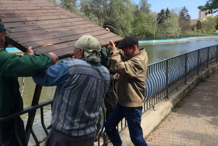 Домики для водоплавающих птиц устанавливают в парке Победы (фото)