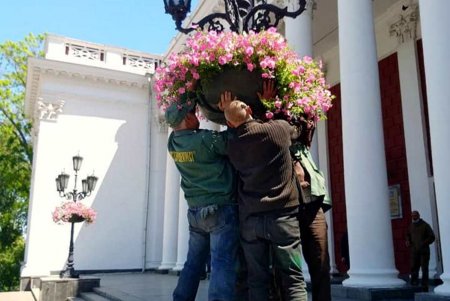 Коммунальщики украсили петуниями в подвесных чашах центральные локации Одессы (фото)