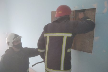 В Подольске, чтобы спасти из вентиляционной шахты котенка, спасателям пришлось разбивать стену комнаты (фото)