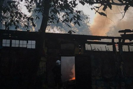 Горящее заброшенное здание в Преображенском парке тушили дюжина спасателей (фото)