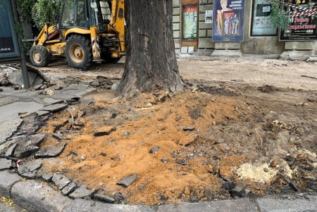 С новым покрытием и тактильной плиткой: возле театра Юного зрителя делают тротуар (фото)