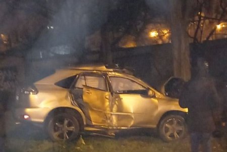 В Приморском районе Lexus врезался в бетонный забор и дерево (фото)