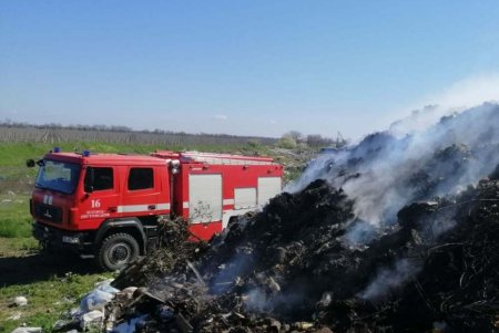 Крупный пожар на мусорной свалке тушили в Белгород-Днестровском районе (фото)