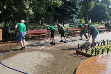 Коммунальщики убрали почти все поваленные стихией деревья, а в Горсаду починили скамейки и отмыли плитку (фото)