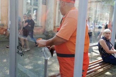 Вандалы разрисовали остановочные комплексы на улице Лазарева и мусороприемники на Соборной площади (фото)