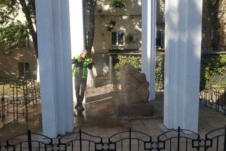 Коммунальщики очистили памятники и бюветы в Приморском районе (фото)