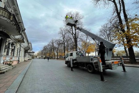 Приморский бульвар к новогодним праздникам украшают светодиодной иллюминацией (фото)