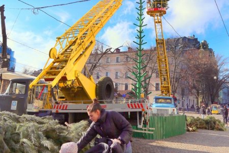 Новогоднюю елку устанавливают на Дерибасовской (фоторепортаж)