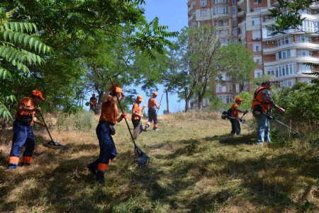 Коммунальщики провели субботник в парке Победы: убирали мусор, подрезали деревья, чистили чаши фонтана (фото)
