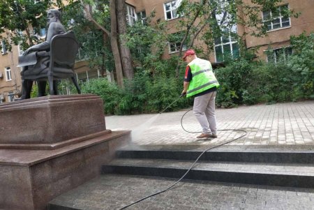 В Приморском районе коммунальщики помыли памятники и убрали бюветные комплексы (фото) 
