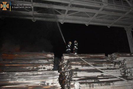 Спасатели ликвидировали ночной пожар в Одесском порту, где горела необработанная древесина (фото)