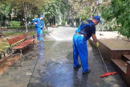В Приморском районе коммунальщики помыли памятники и привели в порядок территории бюветов (фото)