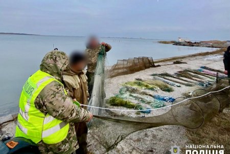 На Шаболатском лимане правоохранители обнаружили браконьерские сети и выпустили кефаль в воду (фото)