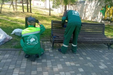 Озеленювачі відремонтували садові меблі, тренажери та гойдалку у сквері Академіка Корольова (фото)